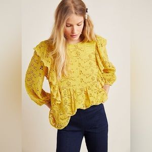 Anthropologie yellow eyelit blouse
